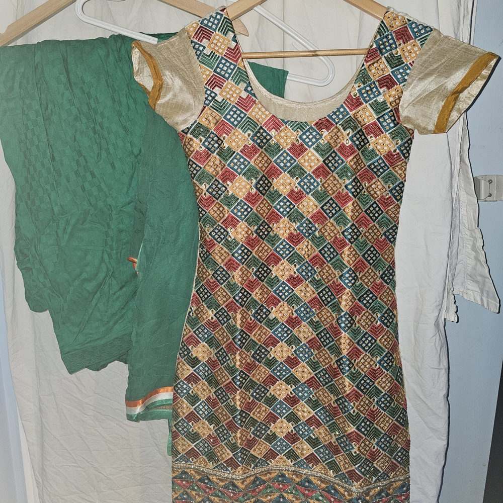 Ethnic Indian Wear Gold and Green Formal Dress